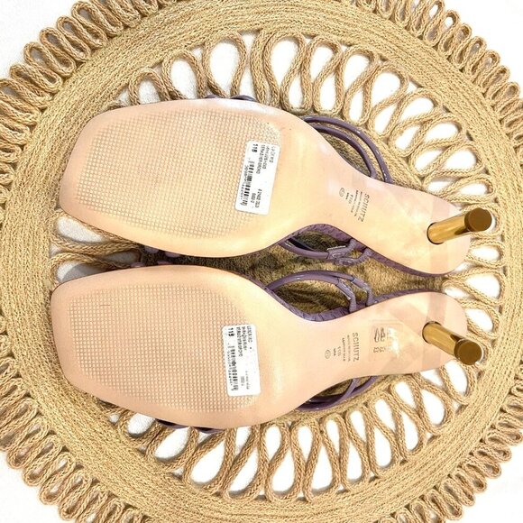 Schutz Leather Heeled Sandals Lover Mid In Orchid Purple Gold Size 11 - Picture 4 of 9